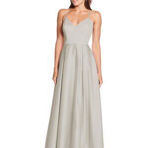Silver Satin Ballgown Style Formal  Dress